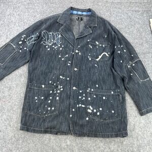 VTG Drunknmunky Jacket Mens 2XL Blue Denim Chore Coat Paint Splatter Workwear